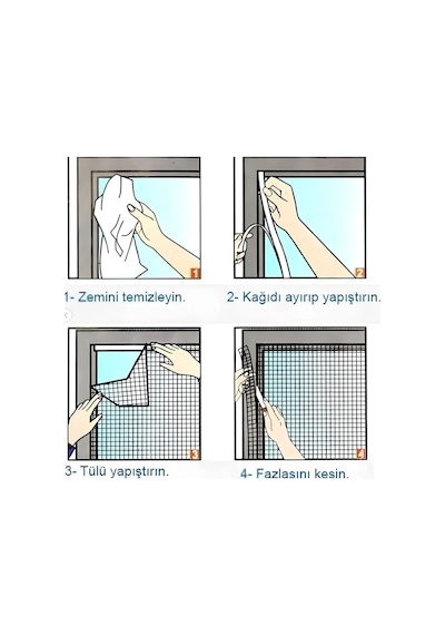 Dayanıklı Kolay Kullanım Yapışkanlı Cırt Cırtlı Tek Kanat Pencere Sineklik - 75x125 Plastik