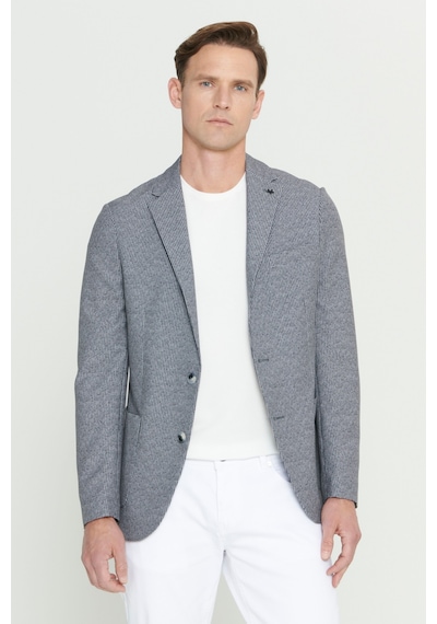 AC&Co / Altınyıldız Classics Erkek Sıyah Beyaz Slim Fit Dar Kesim Mono Yaka Desenli Blazer Ceket Sıyah Beyaz