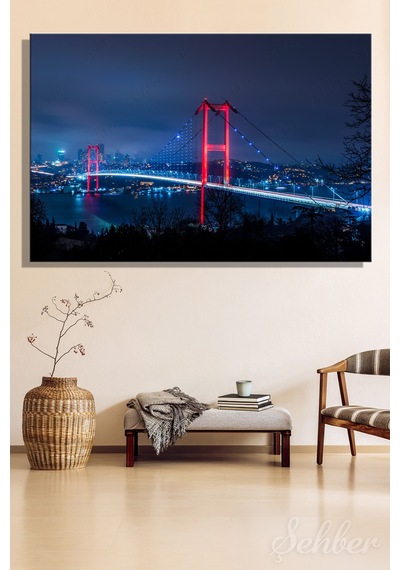 Yatay Tekli Kanvas Tablo Modern Ev Kafe Ofis Gece 15 Temmuz Şehitler Köprüsü Manzara 2324