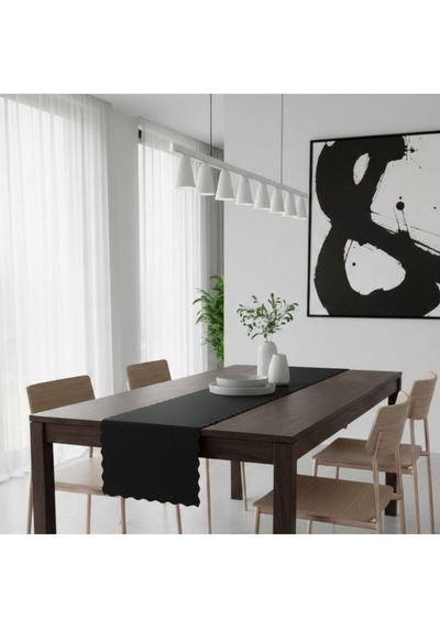 1 Adet Deri Runner-40x140 Cm-fırfır Desenli Runner Siyah