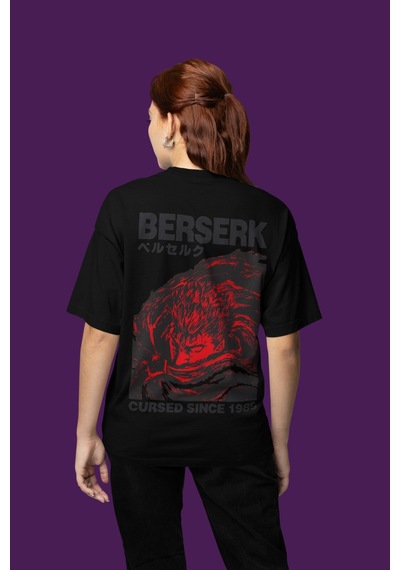 Guts Berserk Sırt Baskılı Unisex Oversize Anime Tişört Siyah