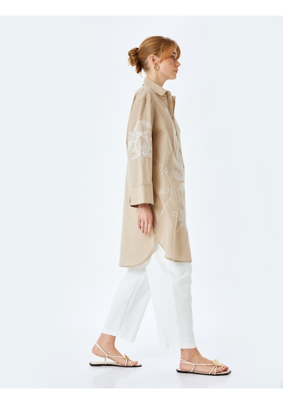 Koton Pamuklu Floral İşleme Detaylı Gömlek Yaka Uzun Oversize Tunik Kahverengi Desenli 5sak60009ew Kahverengi Desenli Koton Pamuklu Floral İşleme Detaylı Gömlek Yaka Uzun Oversize Tunik Kahverengi Desenli 5sak60009ew Kahverengi Desenli