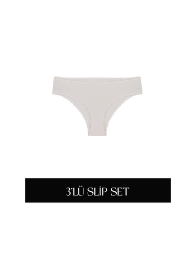 Cotvie Ekru Pamuklu Slip 3'lü Set Külot Ekru