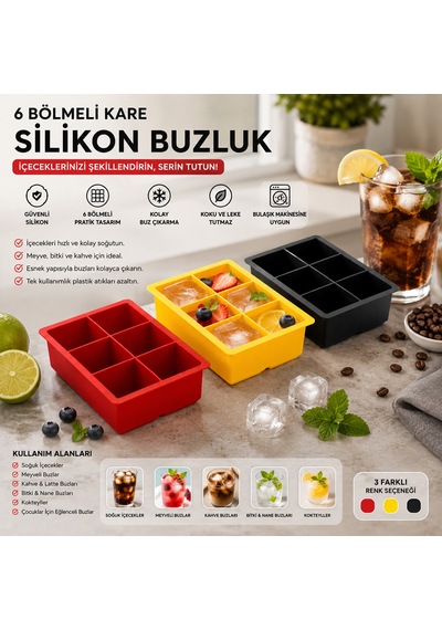 Kare Plastik 6 Bölmeli Buzluk Sarı