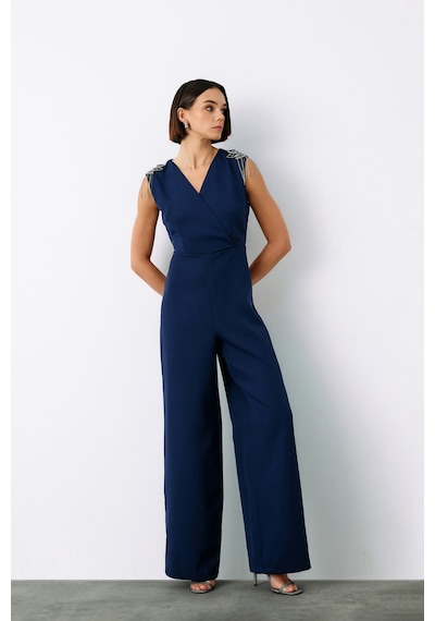 Sateen Aksesuar Detaylı Tulum - Lacivert-135222 Lacivert