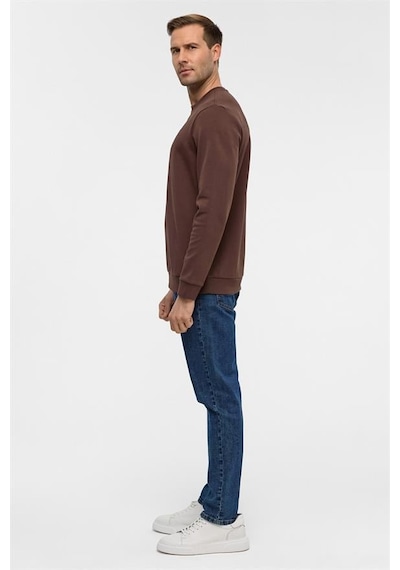 Süvari Koyu Kahve Regular Düz Bisiklet Yaka Sweatshirt Koyu Kahverengi