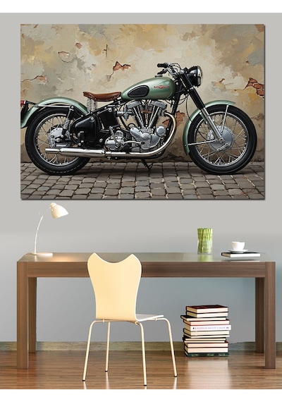 Ahşap Tablo Modern Tasarımlı Klasik Yeşil Motosiklet Yiyecek Ve İçecek Tabloları