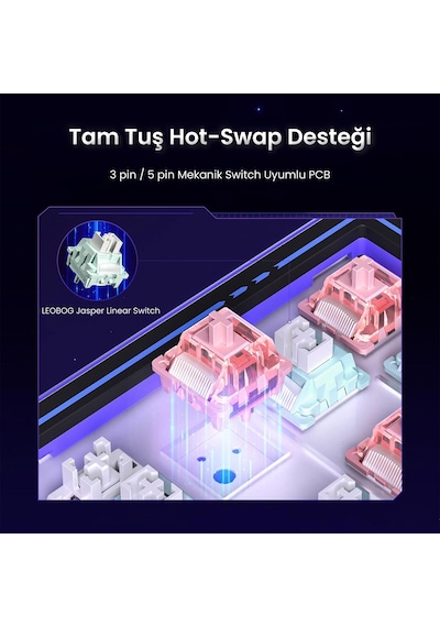 Leobog Amg65 Mekanik Klavye Led Matrix Ekranlı Jasper Switch Rgb Hot-swap Oyuncu Klavyesi Siyah