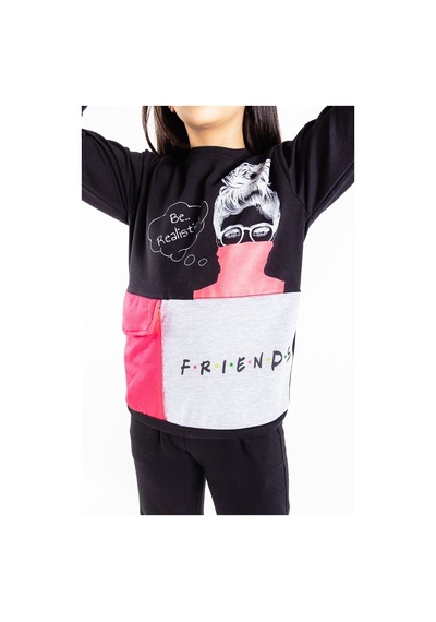 Friend Baskılı Neon Detaylı Kız Çocuk Eşofman Takımı