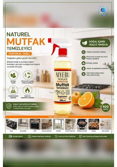Portakal Kokulu Yağ Çözücü Mutfak Yüzey Temizleyici 600ml Sprey O Tekli