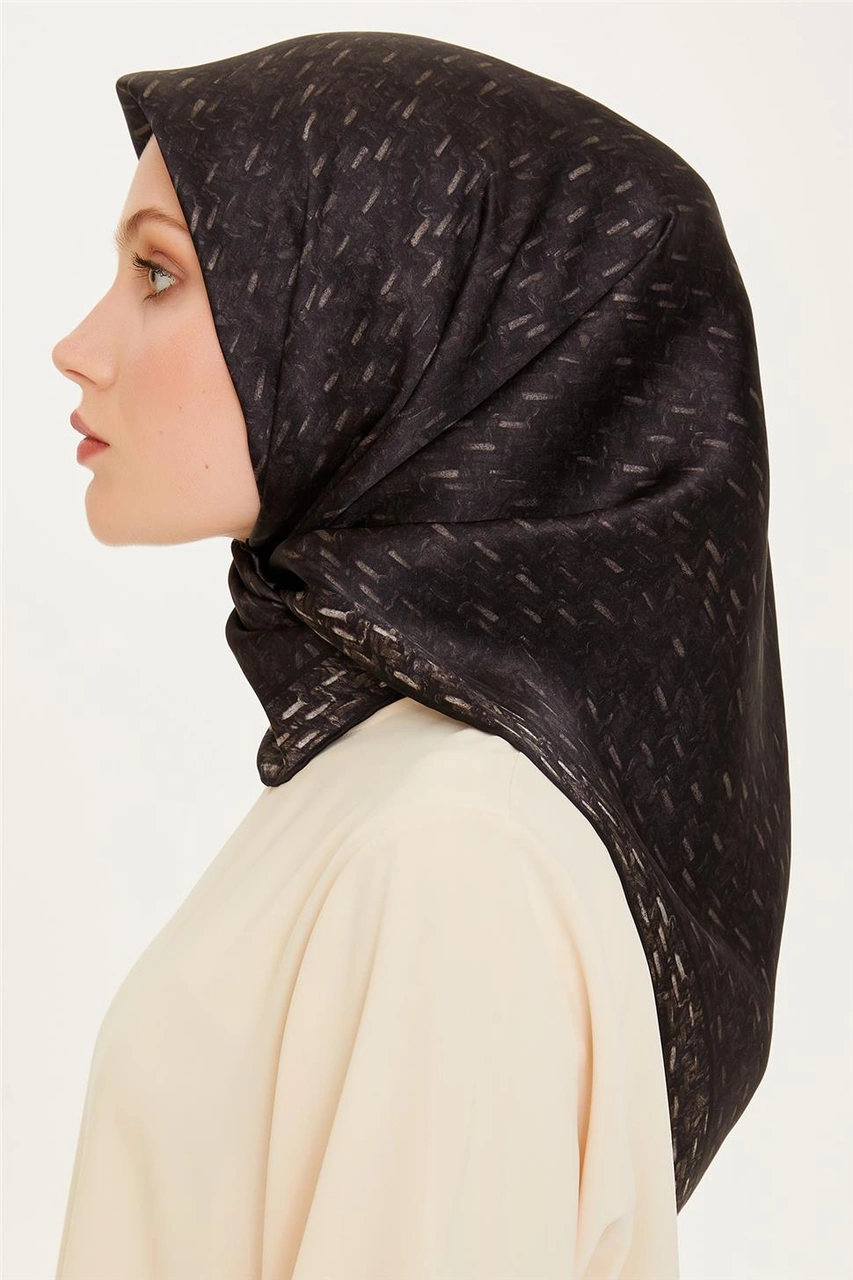 Armine Klasik Desenli Twill Saf İpek Eşarp 9230d 50 Füme