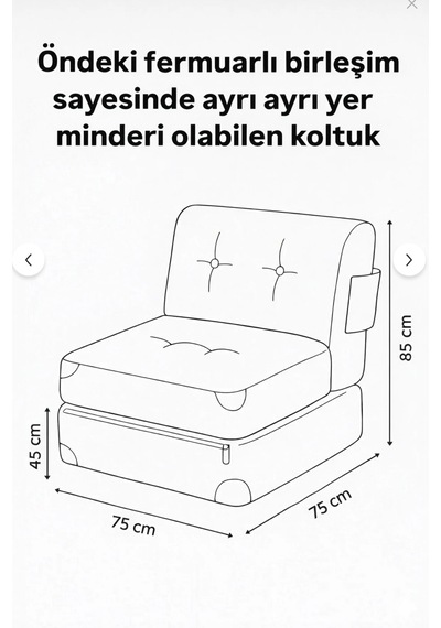 Viscolog Comfy Yeni Nesil Bohem Tekli Koltuk,yataklı Katlanır Berjer,yer Yatağı, Modüler Yapı 75x75cm 85cm Krem
