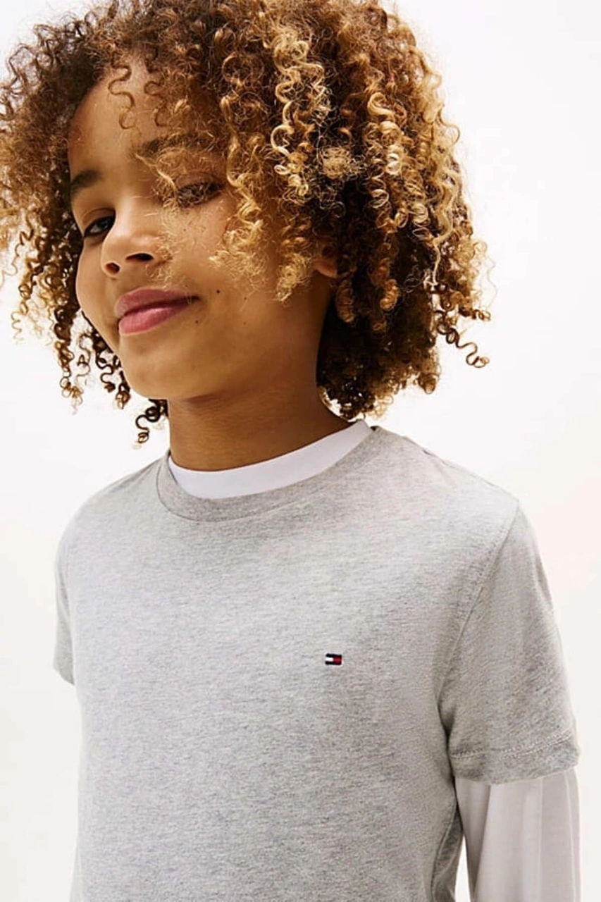 Tommy Hilfiger Erkek Çocuk Basic Pamuklu T-shirt - Gri-10990 Grey Heather