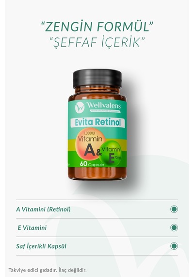 Wellvalens Evita Retinol Takviye Edici Gıda 60 Kapsül