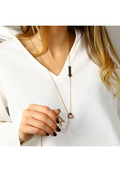 Kuyumcudukkani Harf, Kalp Ve Ok Ucu Gümüş Kolye-37159-r-w Rose Gold