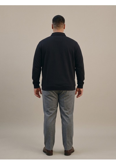 Maccali Erkek Siyah Büyük Beden Polo Yaka Battal Sweatshirt