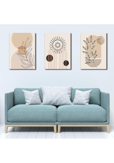 3'lü Bohem Kanvas Tablo Seti 1 - Modern Boho Duvar Dekoru - Geometrik Ve Modern Çizgili 3 Parça Tablo 70 X 100 Cm -