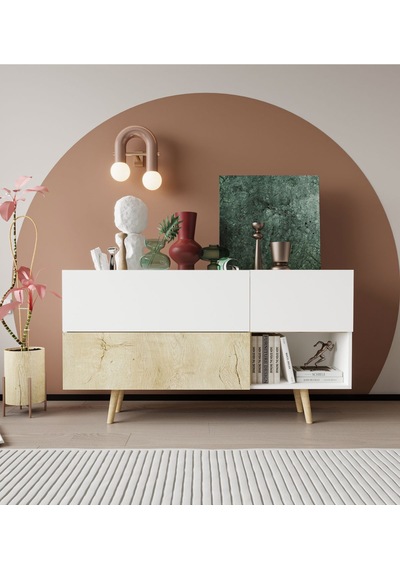 Bolonya Ahşap Ayaklı Modern Konsol 150 Cm Safir Meşe-beyaz