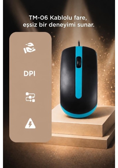 Aksesuar Bilgisayar Günlük Mouse Optik Sessiz Ve Ergonomik Tasarım Kablolu Fare Tm06 Mavi
