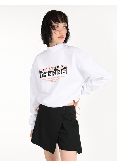 Colin's Colins Regular Fit Baskılı Crop Beyaz Kadın Sweatshirt Cl1065081 Beyaz