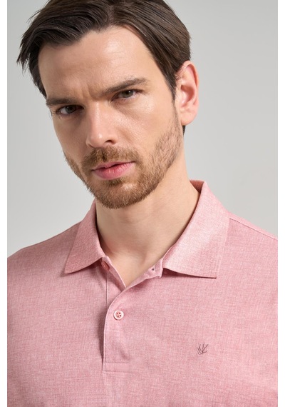Pudra Kısa Kol Baskılı Pike Polo Yaka Cepsiz Esnek Casual Slim Fit Tişört 1011250151 Pudra
