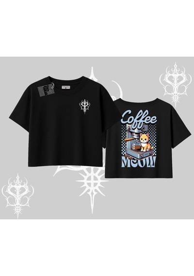 Startmore Coffee Meow Kahve Temalı Kedi Arka Baskılı Oversize Crop Tshirt Siyah Startmore Coffee Meow Kahve Temalı Kedi Arka Baskılı Oversize Crop Tshirt Siyah