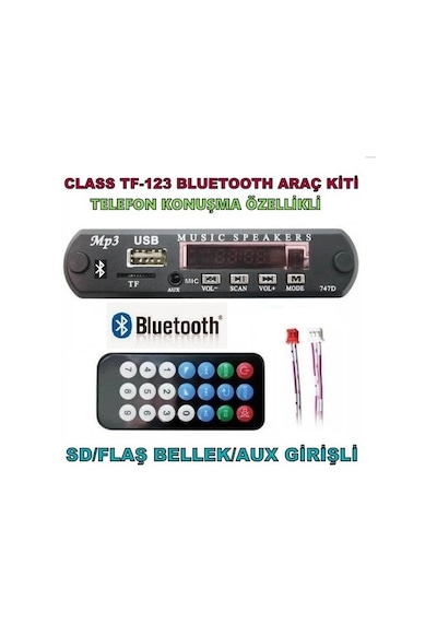 Bluetoothlu Araç Oto Teyp Aux Usb Sd Tf Çevirici Dönüştürücü 12v N11.289