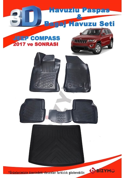 Jeep Compass 2017+ 3D Havuzlu Paspas Ve Bagaj Havuzu Bizymo Set Siyah