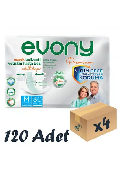 Evony Premium Esnek Bel Bantı Yetişkin Hasta Bezi M 4 x 30'lu