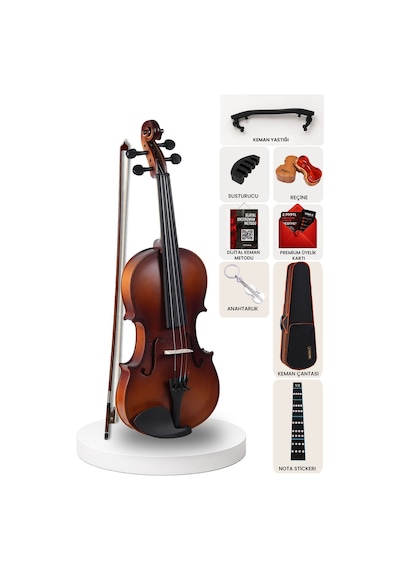 Midex LMA - 544TYS 1/2 Profesyonel Keman 2 / 4 Çocuk Kemanı 8 - 10 Yaş (Yastık Susturucu Yedek Tel Çanta Yay Reçine Metod)
