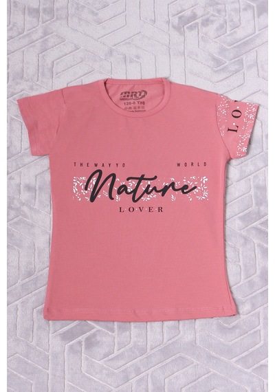 Hçm Kız Çocuk Tshirt Nature Baskılı Bisiklet Yaka E12 Pudra