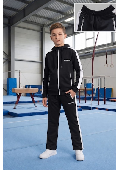 Pina Kids Erkek Çocuk Potential Kalın Şeritli Kapüşonlu Düz Paça Dalgıç Kumaş Eşofman Takımı Esf7017 siyah Pina Kids Erkek Çocuk Potential Kalın Şeritli Kapüşonlu Düz Paça Dalgıç Kumaş Eşofman Takımı Esf7017 siyah