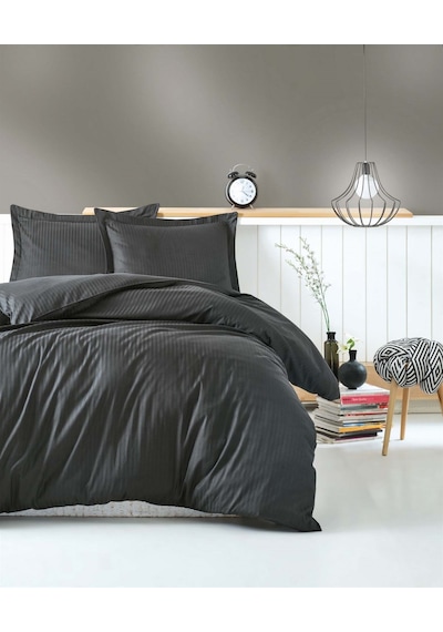 Cotton Box Saten Line Elegant Stripe Antrasit Çift Kişilik Nevres Antrasit