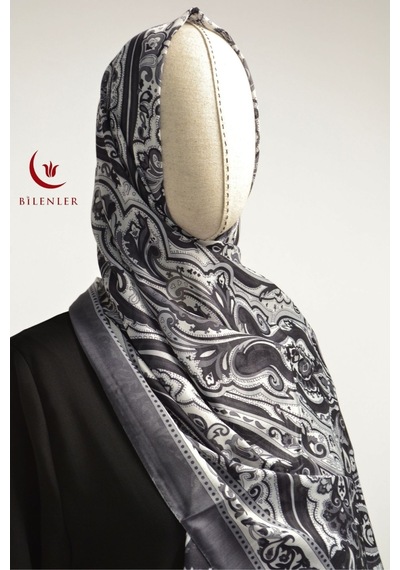 Bilenler Etnik Desenli Pamuklu Şal 70x190 Cm Gri