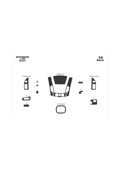 Mitsubishi L200 4x2 Torpido Kaplama 2007 14 Parça Karbon