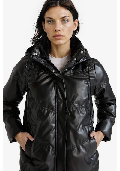 Defacto Su Geçirmez Relax Fit Kapüşonlu Suni Deri Parka F2884ax26spbk27 Siyah-bk27