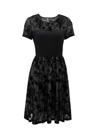 Etiler Collection Kadın Kısa Kollu Bisiklet Yaka Tül Flok Baskı Detaylı Elbise Siyah Etiler Collection Kadın Kısa Kollu Bisiklet Yaka Tül Flok Baskı Detaylı Elbise Siyah