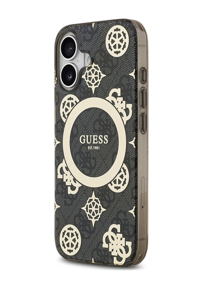 Apple Uyumlu iPhone 17 Kılıf Guess Lisanslı M-safeli Iml Peony Ve 4g Desenli Klasik Logolu Kapak Siyah Siyah