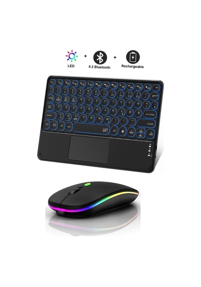 Rgb Işıklı Kablosuz Bluetooth Klavye Mouse Seti Şarjlı Ultra Slim Tablet Telefon Windows Uyumlu Diğer