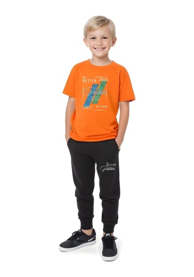 Fyk Kids Erkek Çocuk Mevsimlik Positive Baskılı Alt-üst Takım Turuncu