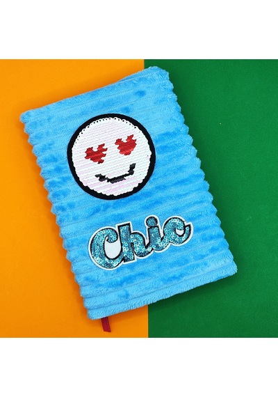 Peluş Pullu Not Defteri 20x13 Cm , 60 Yaprak, Kalpli Gülenyüz - Mavi