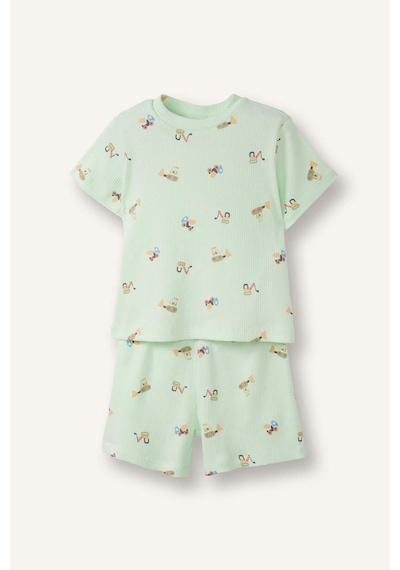 Defacto Desenli Fitilli Kaşkorse 2li Pijama Takımı Erkek Bebek H4030a526hsgn1094 Yeşil-gn1094