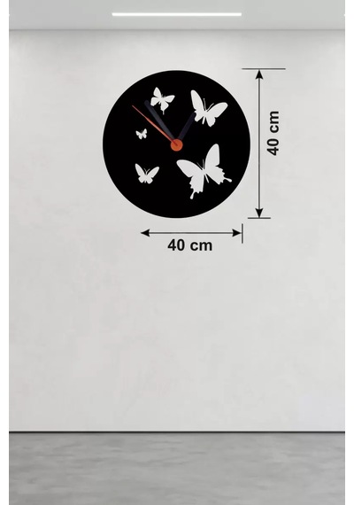 Uçuşan Kelebekler Tasarım Ahşap Duvar Saati - 40x40 Cm Dekoratif Belirtilmemiş