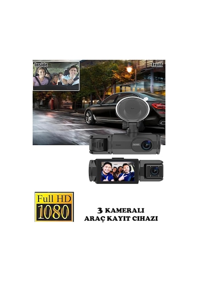 Araç Içi Kamera 1080p Full Hd /170 Geniş Açı /3 Kameralı Gece Görüşlü /2 Lcd Ekranlı/g-sensör İle Uyumlu