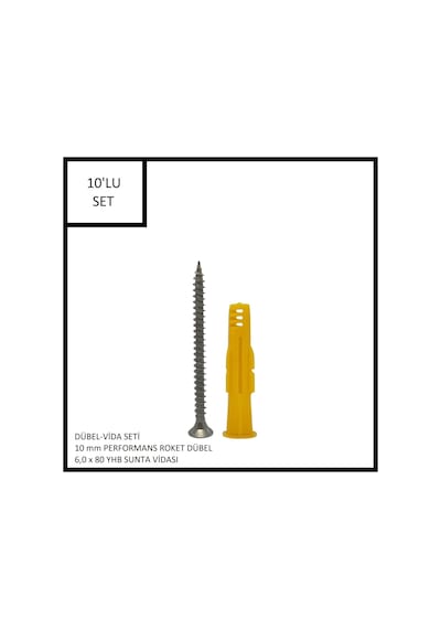 Dübel-vida Seti, Performans Roket Dübel 10 Mm, 6,0x80 Yhb Sunta Vidası, 10 Adet