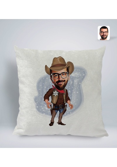 Bk Gift Kişiye Özel Kovboy Karikatürlü Kare Araç Koltuk Yastığı-1 Çok Renkli