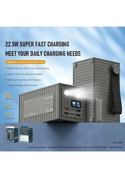 Pdateknoloji Azeada 60000mah 27w Led Göstergeli Power Bank Az-p30 Koyu Gri
