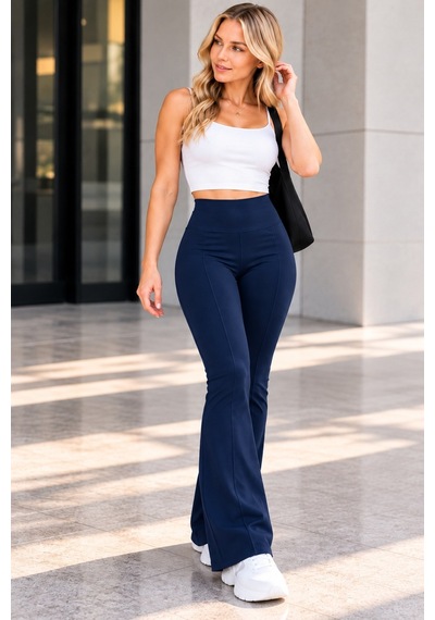 Bul-al Kadın Yüksek Bel Fit Kesim Flara Paça Pantolon Lacivert