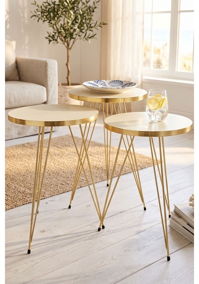 Bşkvirgo Zigon Sehpa Gold Krem Tel Bsk2026