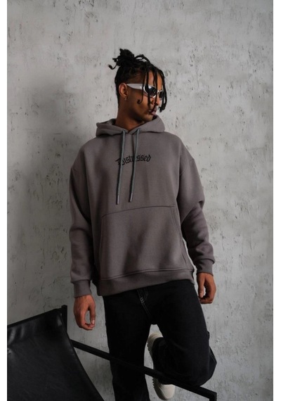 Veraura Lifestyle Erkek Üç İplik Baskılı Kapüşonlu Sweat - Gri